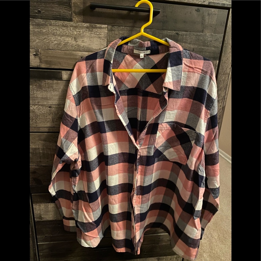 Maurices Pink Plaid Flannel Button Down Long Sleeve Shirt 3XL *NWOT*